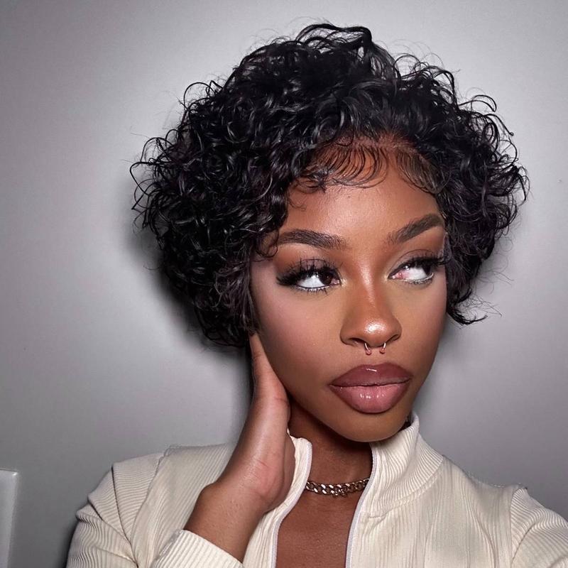 Brazilian Pixie Cut Wig Human Hair 13X1 Short black wig  Wigs  Black Short Curly Wigs for Black Women Human Hair