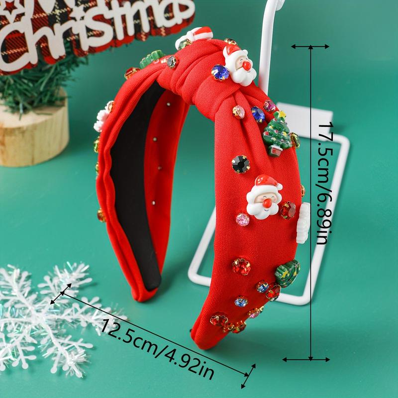 3 PCs Women Christmas Rhinestone Suit Cloth Knot Headband, Santa Claus, Christmas Tree, Christmas Snowflake Hair Accessories, Christmas Holiday Gift