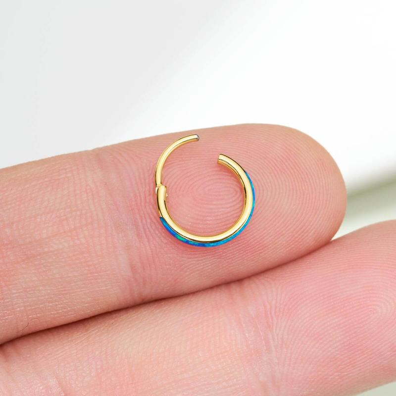 Oufer 20G Synthetic Opal Nose Ring Hinged Segment Ring Nose Hoop Nose Piercing Jewelry