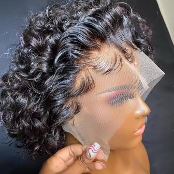 Brazilian Pixie Cut Wig Human Hair 13X1 Short black wig  Wigs  Black Short Curly Wigs for Black Women Human Hair