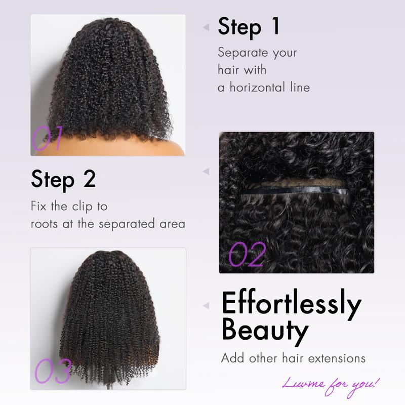 LUVME clip in hair extensions for girls Fullness with 1 Pack 135g and super flat for kinky curly  straight body wave  yaki straight kinky straight 100% virgin human hair