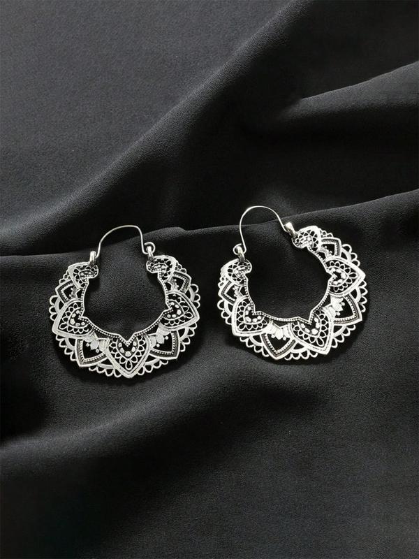 Vintage Hollow out Flower Design Hoop Earrings (1 Pair), Boho Style Jewelry for Women, Fashion Accessories for Party, Daily Clothing Decor, Perfect for Anniversary, Birthday Gift