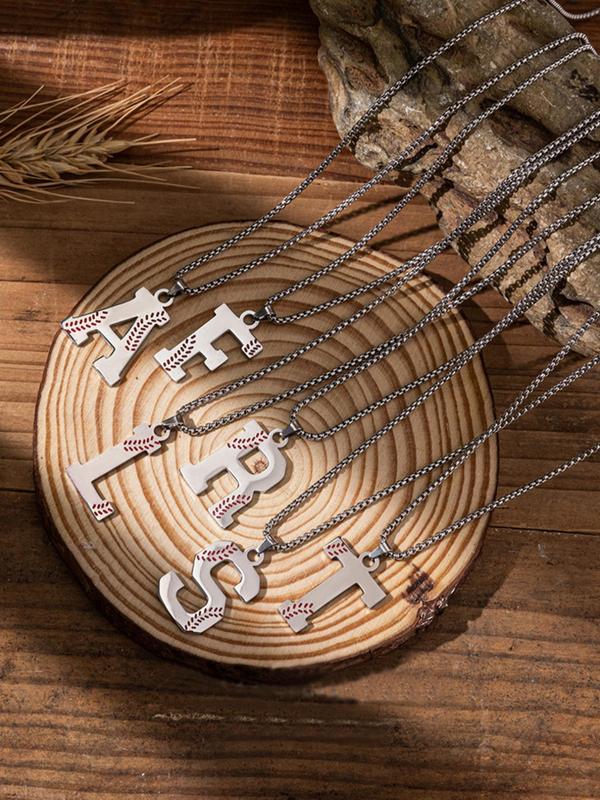 Baseball Letter Design Pendant Necklace, Stainless Steel Jewelry for Party, Daily Clothing Decor, Trendy All-match & Exquisite Jewelry for Birthday Gift