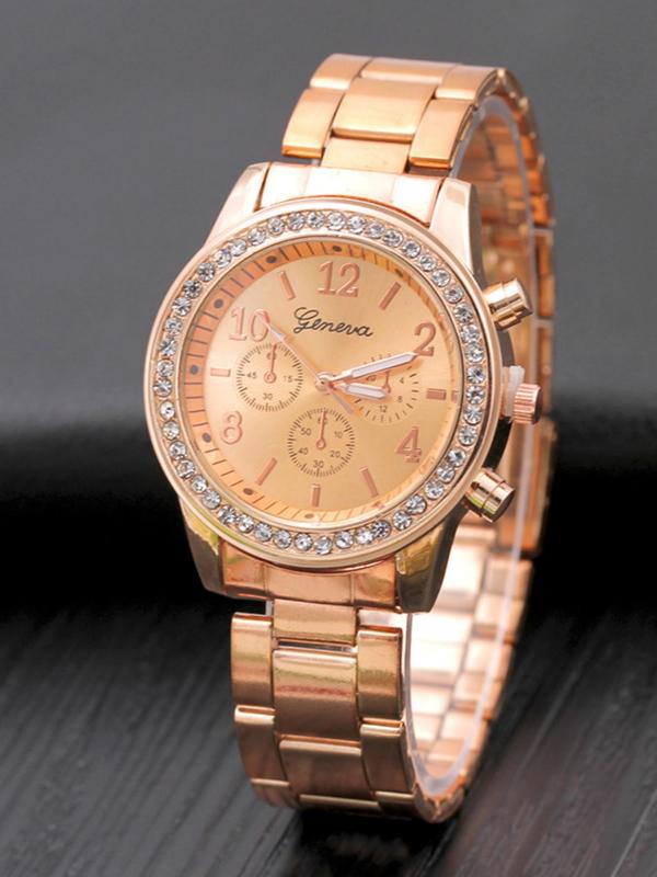 Women's Fashion Luxury Rhinestone Decorated Quartz Watch, Casual Round Dial Analog Dress Watch without Box, Elegant Wristwatch