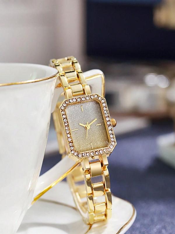 Women's Elegant Fashion Rhinestone Decorated Quartz Watch & Slider Bracelet,2024 New Style Watch Set for Party, Daily Clothing Decor, Trendy Watch Set for Birthday Gift without Box