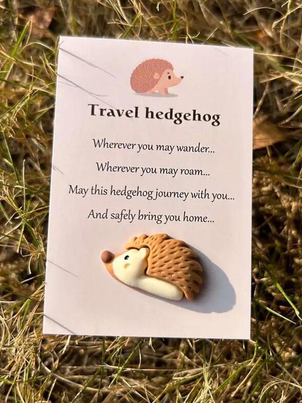 Cute Hedgehog Design Pocket Hug Charm, Mini Resin Animal Themed Charm, Inspirational Gift, Stress-relieving Gift, Birthday Gift with Card for Friends & Family