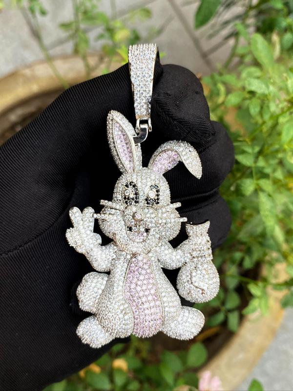 2024 New Style Rhinestone Decor Rabbit Design Pendant with Chain, Street Trend Rabbit Charm, Hip Hop Jewelry for Party, Daily Clothing Decor for Men & Women Dainty Gift for Your Love