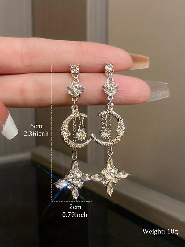 Rhinestone Star & Moon Design Dangle Earrings, Elegant Drop Earrings for Women, Fashion Jewelry for Party, Daily Clothing Decor, Trendy All-match & Exquisite Jewelry for Birthday Gift