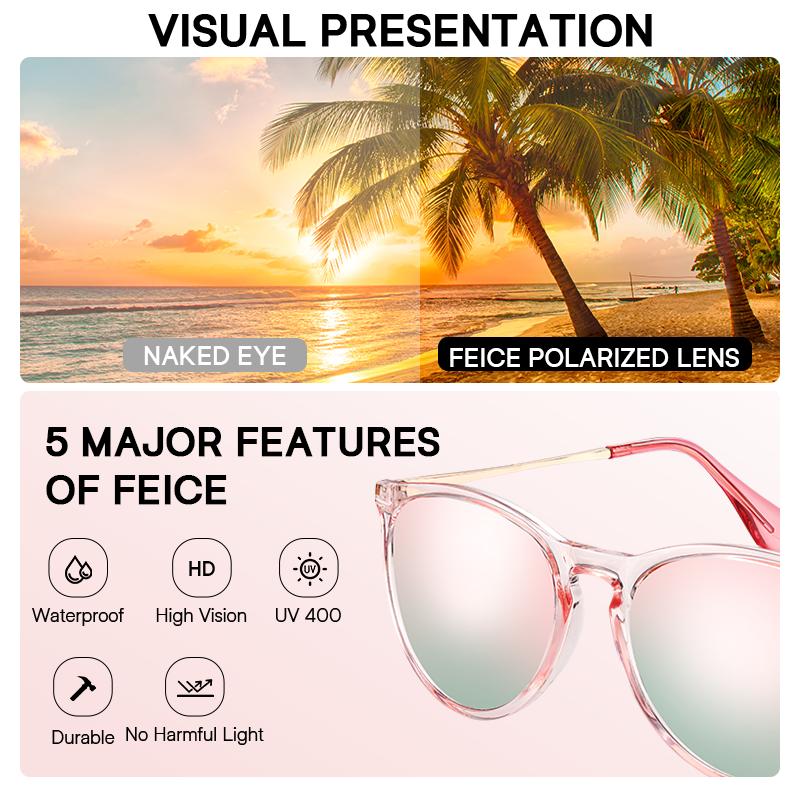 FEICE 2 Pairs Polarized Sunglasses for Women, Stylish Large Frame Glasses with Retro Mirrored Pink Polarised Lens Oval Pink Full Rim UV Protection