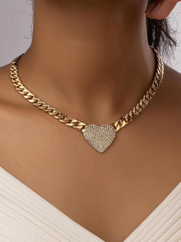 Fashion Rhinestone Inlaid Heart Charm Decor Necklace for Women & Girls, Fashion Jewelry for Party, Daily Clothing Decor, Trendy All-match & Exquisite Jewelry for Birthday Gift