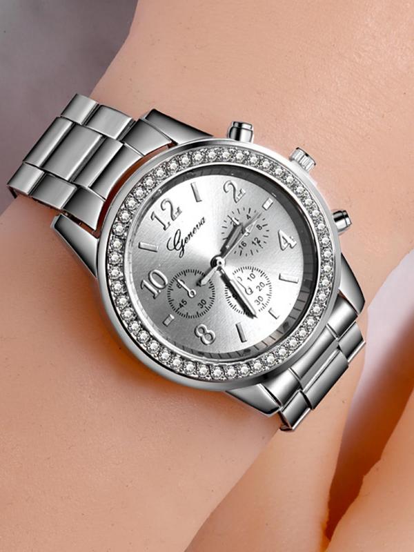 Women's Fashion Luxury Rhinestone Decorated Quartz Watch, Casual Round Dial Analog Dress Watch without Box, Elegant Wristwatch