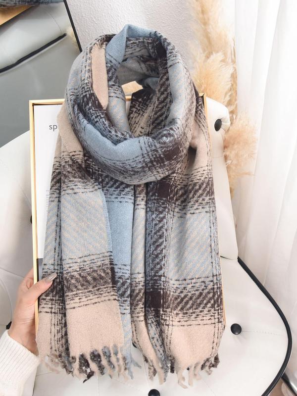 Plaid Pattern Tassel Decor Scarf, Casual Soft Warm Shawl for Fall & Winter, Fashion Accessories for Women & Girls