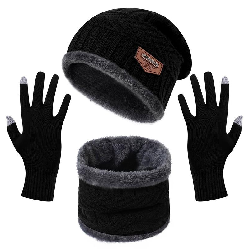 3-Pieces Winter Hat Gloves Scarf Set, Knit Warm Beanie Hat Neck Warm Touch Screen Mittens for Women and Men, Great Christmas Gift