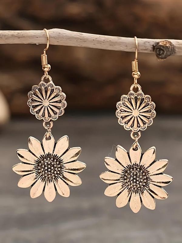 Vintage Sunflower Design Dangle Earrings, Fashionable Jewelry for Women for Party, Daily Clothing Decor, Trendy All-match & Exquisite Jewelry for Birthday Gift