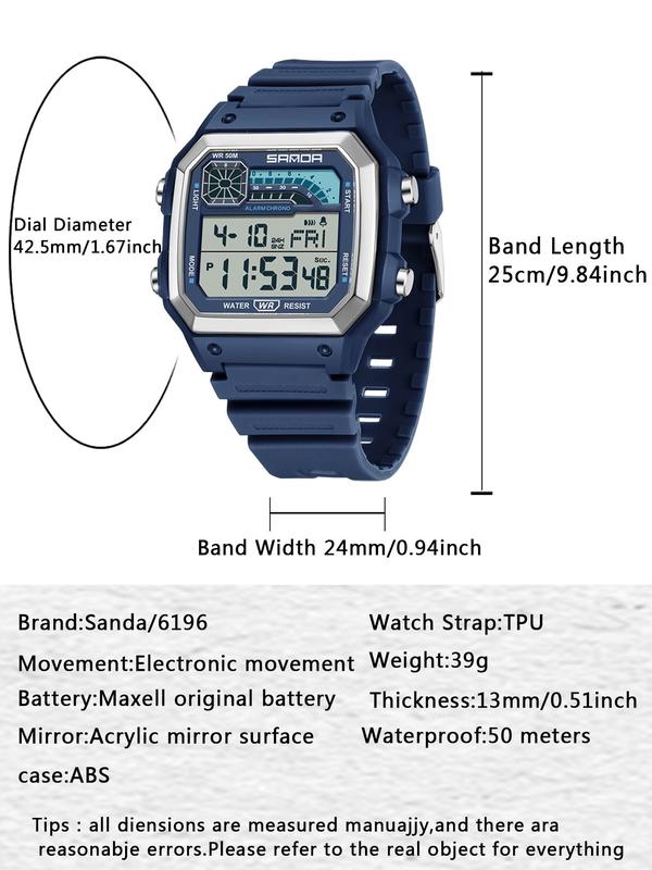 Men's Sporty Digital Watch, Fashion Digital Watch with Luminous Dial & Alarm Function, Waterproof Watch with Digital Display for Men