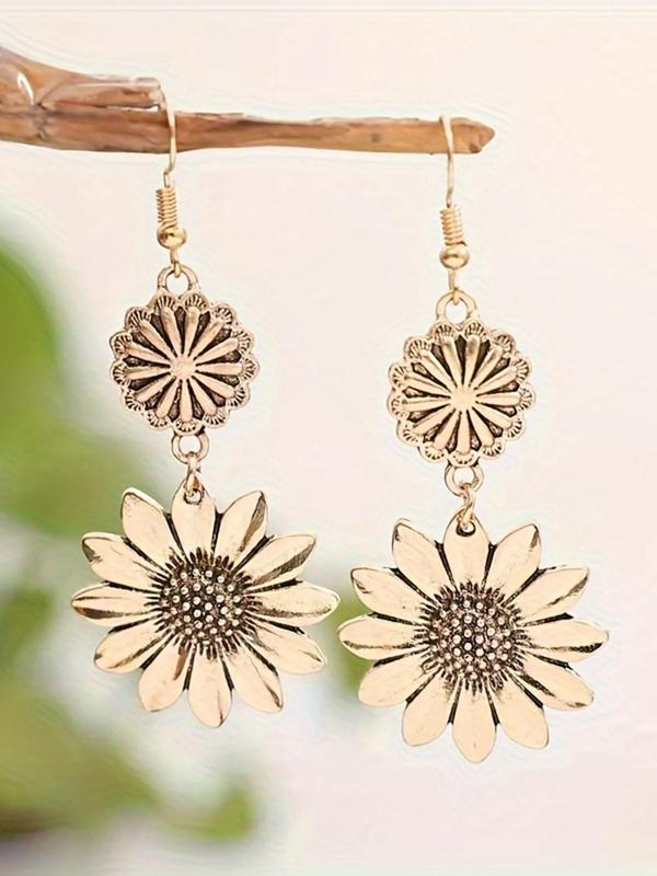 Vintage Sunflower Design Dangle Earrings, Fashionable Jewelry for Women for Party, Daily Clothing Decor, Trendy All-match & Exquisite Jewelry for Birthday Gift