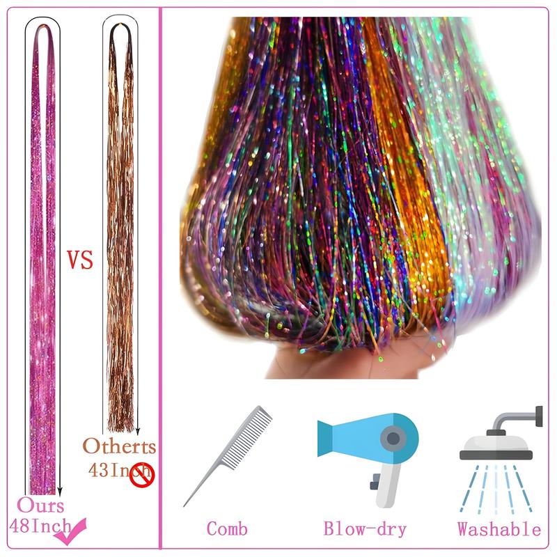 Hair Tinsel Kit 12 Colors With Tools, Sparkling Glitter Fairy Hair Tinsel Extensions, 2800 Strands, Unisex Hairstyle Enthusiasts