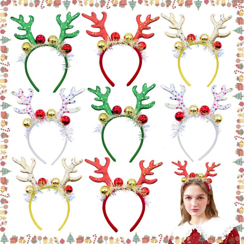 8 Pack Christmas Antlers Headband Set - Cute Reindeer Christmas Headbands Hair Bands Holiday Party Gift Women Xmas Christmas Costume Accessory Christmas Plush