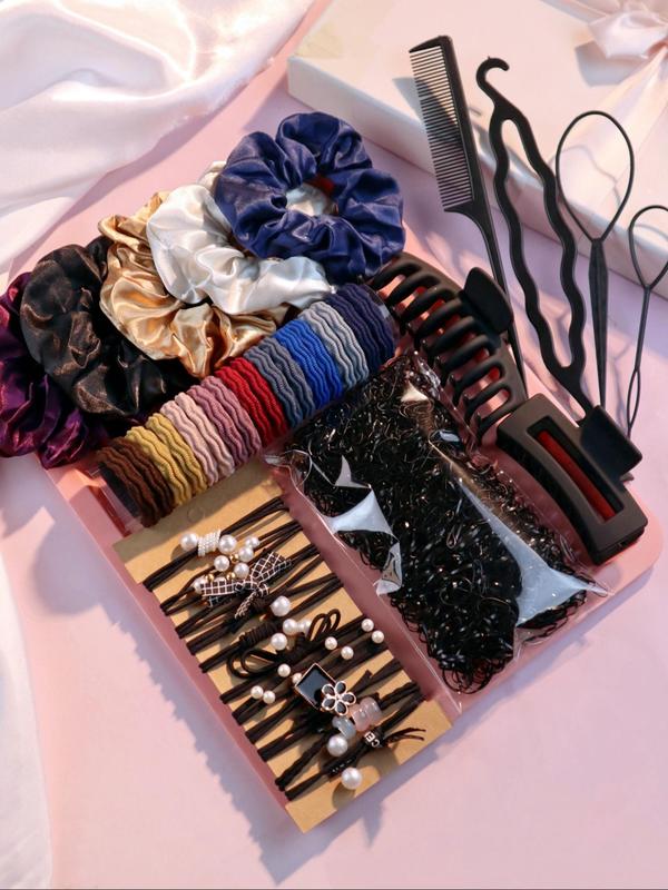 Women's Elegant Hair Accessories Set, Faux Pearl Decorated Bowknot Design Hair Tie & Hair Hoop & Hair Scrunchie & Claw Clip, Casual Simple  Hair Accessories Set for Women & Girls