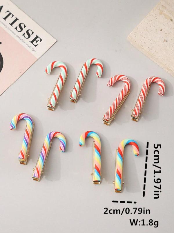 Cute Casual Colorful Candy Cane  Design Hair Clips, Christmas Themed Hair Accessories for Women & Girls, Suitable for Christmas Party Holiday Decor