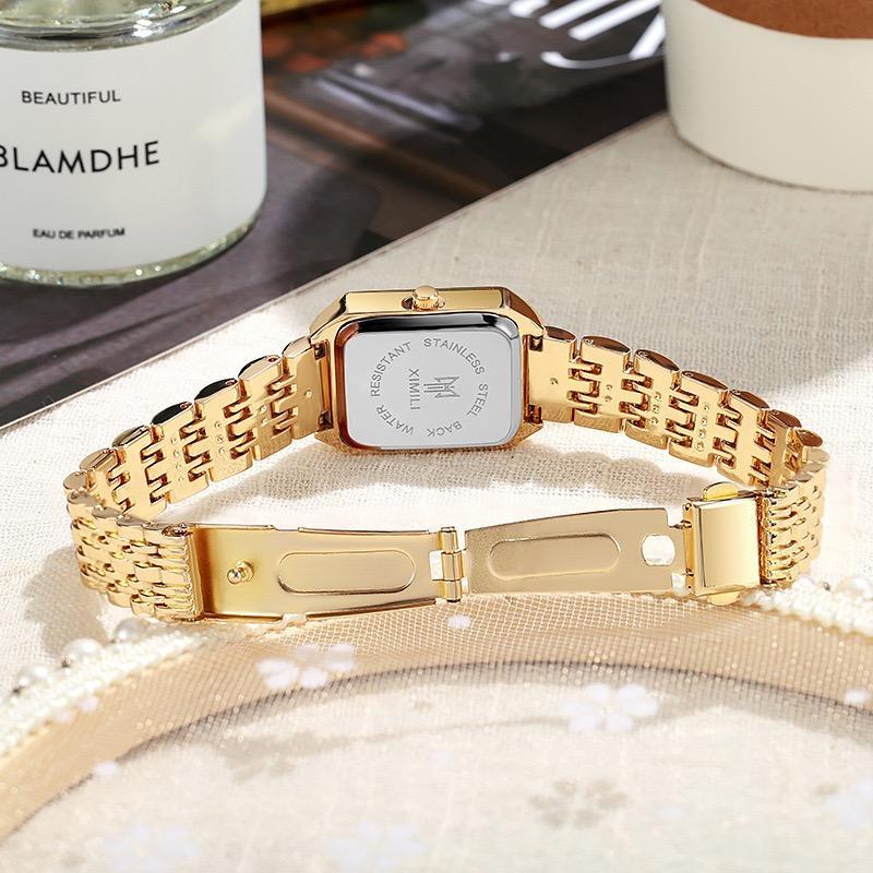 Luxury Ladies Fashion Quartz Watch Simple Scale Square Quality Gold Plated Women Watches Business,Gift with Box,Christmas gift