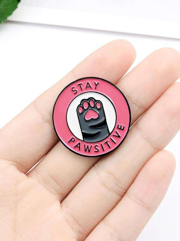 Cute Letter & Cat Paw Print Design Round Brooch Pin, Unisex Fashion Accessories, Enamel Pin for Backpacks, Jeans, Scarves, Hats Decoration