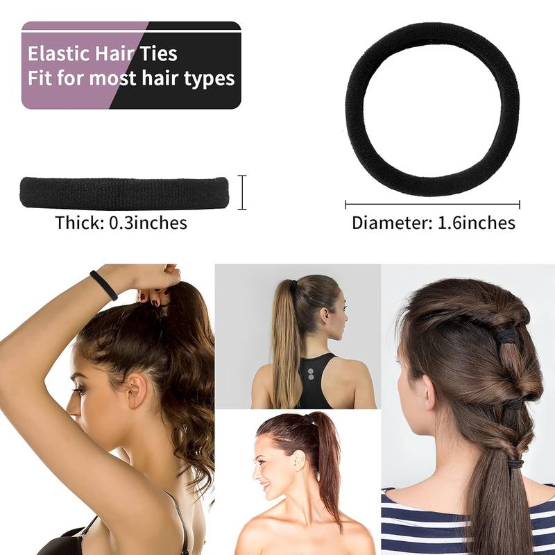 100PCS Black Hair Ties for Women, No Crease No Damage, Seamless Cotton Bands for Thick Thin Hair, Soft Ponytail Holders, Accessories for Girls