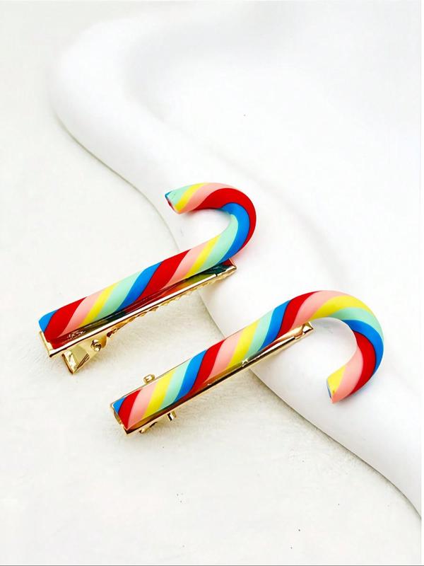 Cute Casual Colorful Candy Cane  Design Hair Clips, Christmas Themed Hair Accessories for Women & Girls, Suitable for Christmas Party Holiday Decor