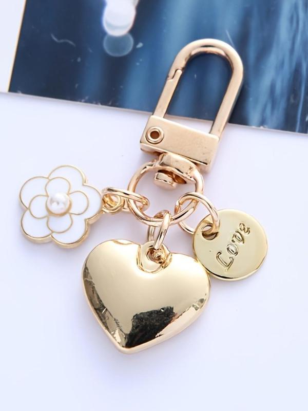 Heart & Flower Design Car Key Chain, Fashionable Key Ring for Women & Men, Keychain for Car, Key, Trendy All-match & Exquisite Keychain for Birthday Gift