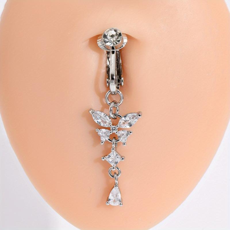 1pc Sophisticated Non-Piercing Belly Button Ring with Shimmering Zirconia Butterfly - Essential Women's Clothing Accessories for Daily Wear, Thoughtful Gift Idea for Women and Girls on Birthdays and Holidays