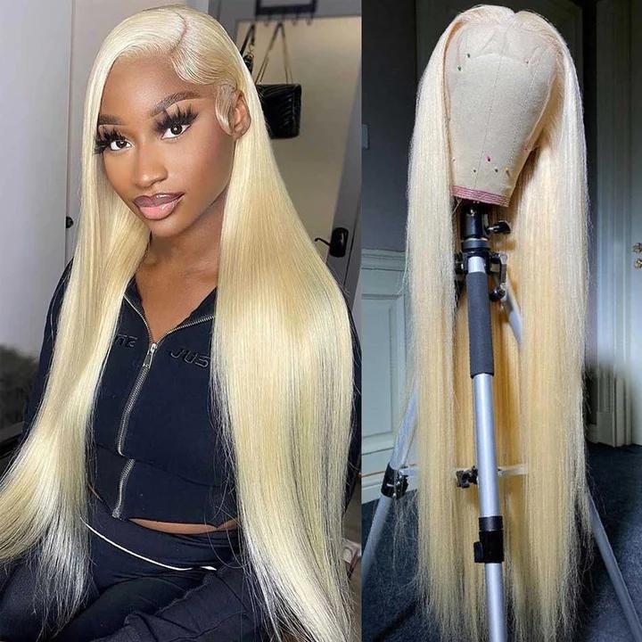 250% Density HD Transparent 613 Blonde Straight 13x4 13x6 Lace Front Human Hair Wigs For Women Brazilian Lace Frontal Wig PrePlucked Buy 1 613  Blonde Wig Get 1 Pink Bag 1 HD Wig Cap 1 Brown Wig Cap and 1 Eyelashes