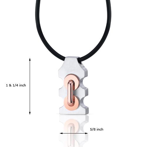 Stainless Steel Pendant with Raised Handlebar Motif and Rose Gold Accents on Black Rubber Cord Daily Engagement Birthday Anniversary Male Female