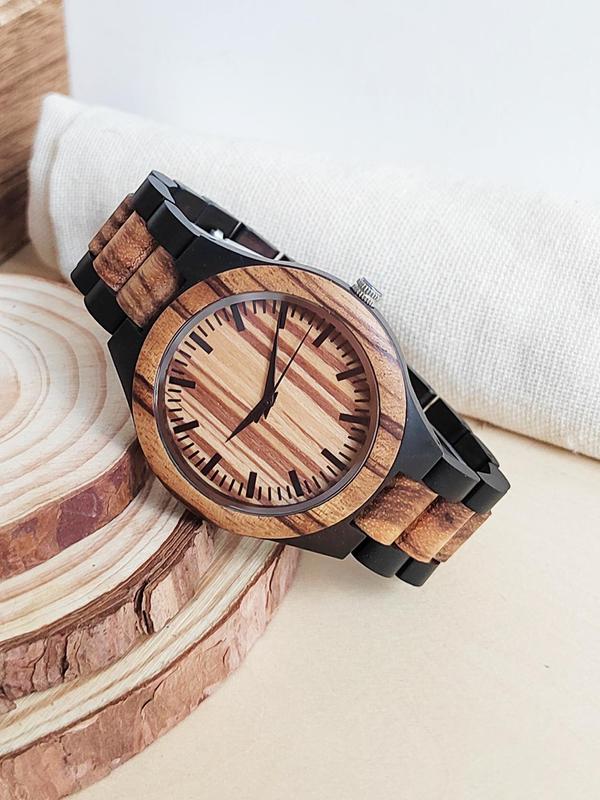 Men's Vintage Wooden Watch, Retro Style Round Dial Quartz Watch for Men, Trendy All-match & Exquisite Watch for Birthday Gift with Box