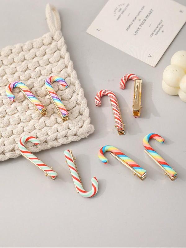 Cute Casual Colorful Candy Cane  Design Hair Clips, Christmas Themed Hair Accessories for Women & Girls, Suitable for Christmas Party Holiday Decor