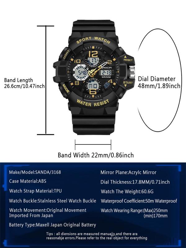 Men's Sportive Digital Analog Quartz Watch, Fashionable Digital Watch with Alarm Mode, Trendy Watch for Daily Life