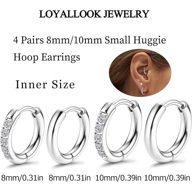 LOYALLOOK 10Pairs Surgical Steel Earrings Sets for Multiple Piercing Lightweight Small Sleeper Huggie Hoop Earrings Tiny Ball CZ Flatback Stud Earrings for Cartilage Helix Lobe Hypoallergenic