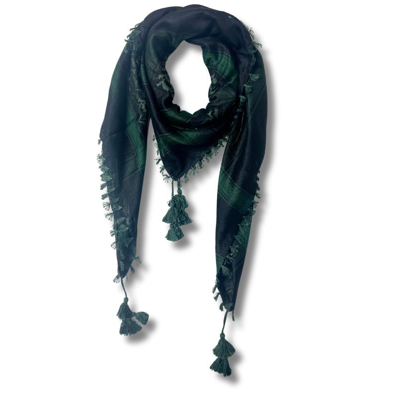 Green and Black Kuffiyeh  – Handcrafted Palestinian Scarf with Traditional Elegance