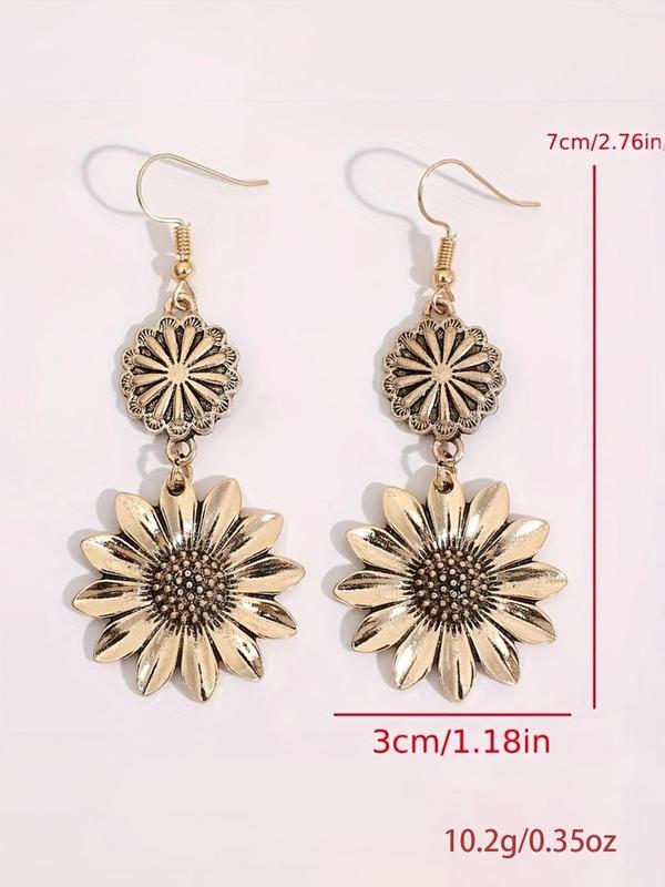 Vintage Sunflower Design Dangle Earrings, Fashionable Jewelry for Women for Party, Daily Clothing Decor, Trendy All-match & Exquisite Jewelry for Birthday Gift