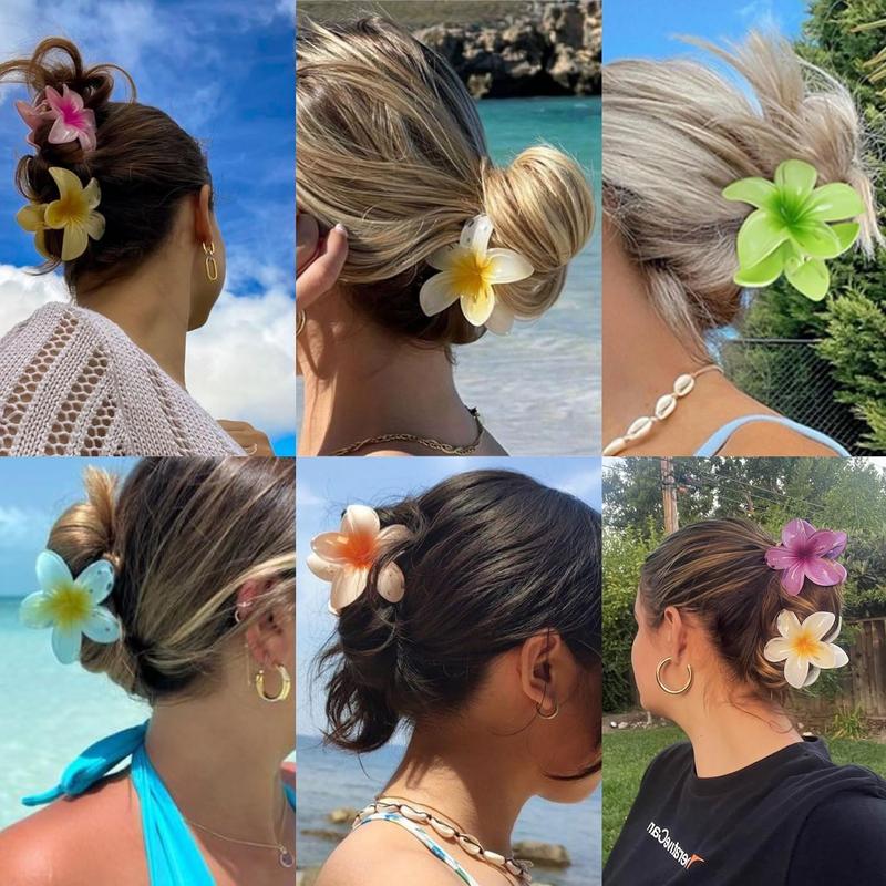 Flower Hair Clips for Women 6 Pack Flower Hair Claw Clips Plumeria Claw Clips for Thin Hair Large Claw Clips for Thick Hair Beach Tropical Hair Accessories for Girls