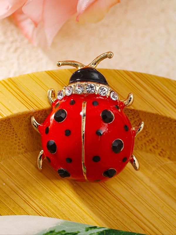 Cute Ladybug Design Brooch, Rhinestone Decorated Insect Brooch, Fashion Accessories for Women & Girls, Trendy All-match & Exquisite Brooch for Birthday Gift