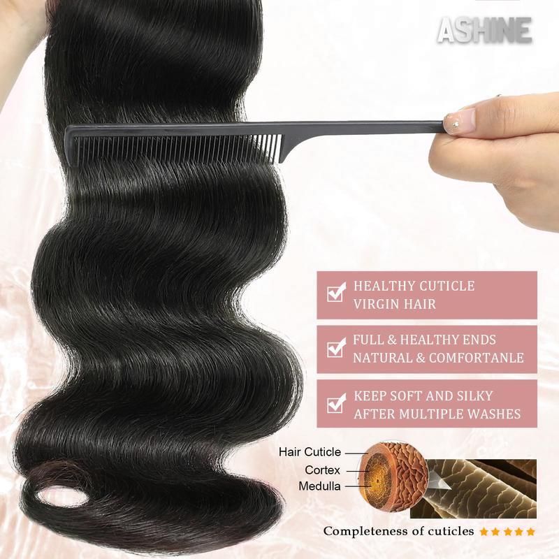 [LIVE-ONLY]  Ashine Body Wave 12-30 inches Salon Quality Brazilian Virgin Bundles 100% Human Hair Summer Wigs Natural Color with Frontal Closure