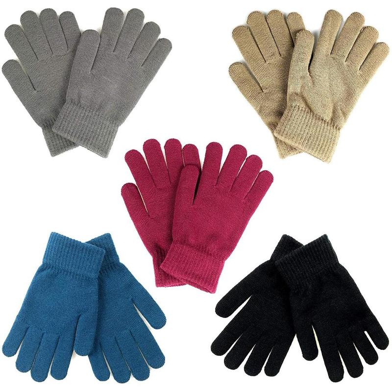 Winter Magic Gloves for Adults, 5 Pairs of Stretchy Knit Warm Gloves for Men, Women and Teens