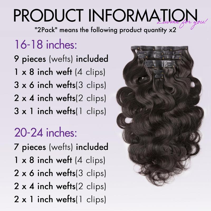 LUVME 100% Virgin Human Hair Extensions 135g Pack Straight, Body Wave, Kinky Curly, Yaki Straight Clip-In