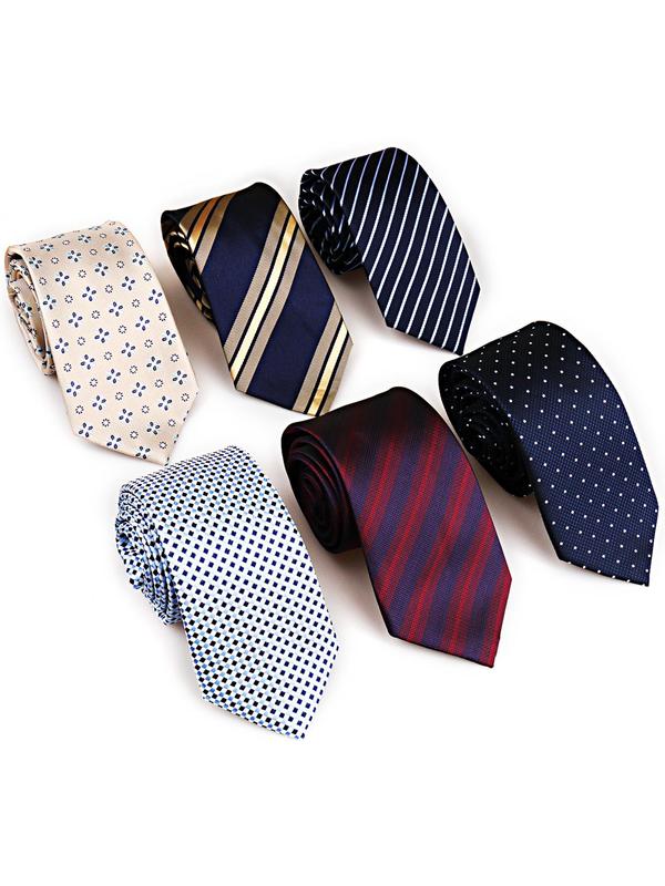 Men's Classic Striped & Polka Dot & Plaid Pattern Tie Set, 6 Counts 2024 New Style Business Formal Occasions Necktie, Fashion Accessories for Men