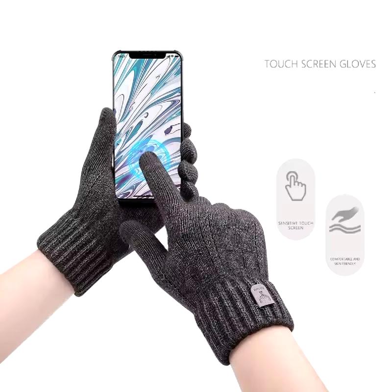 New Men'S Warm Gloves Winter Touch Screen plus Fleece Gloves Cold Warm Wool Knitted Gloves GAFASTWO