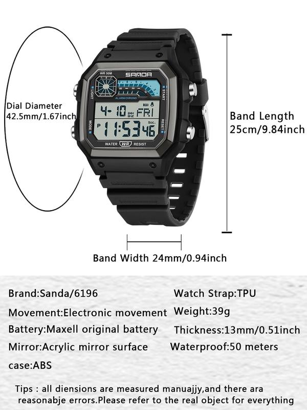 Men's Sporty Digital Watch, Fashion Digital Watch with Luminous Dial & Alarm Function, Waterproof Watch with Digital Display for Men