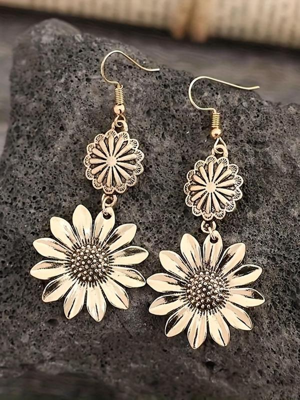 Vintage Sunflower Design Dangle Earrings, Fashionable Jewelry for Women for Party, Daily Clothing Decor, Trendy All-match & Exquisite Jewelry for Birthday Gift