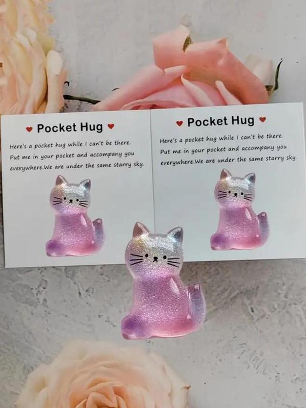 Cute Cat Design Pocket Hug Charm, Glitter Cat Charm, Fashionable Diy Jewelry Accessories for Women & Girls, Perfect for Birthdays