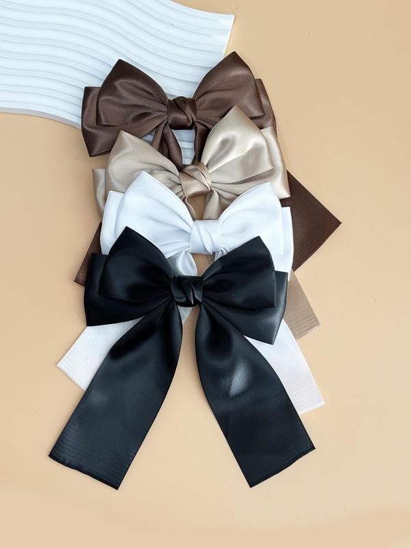 Solid Color Bow Decor Hair Clip, Cute Style Ribbon Bow Hair Clip, Fashionable Hair Accessories for Women & Girls