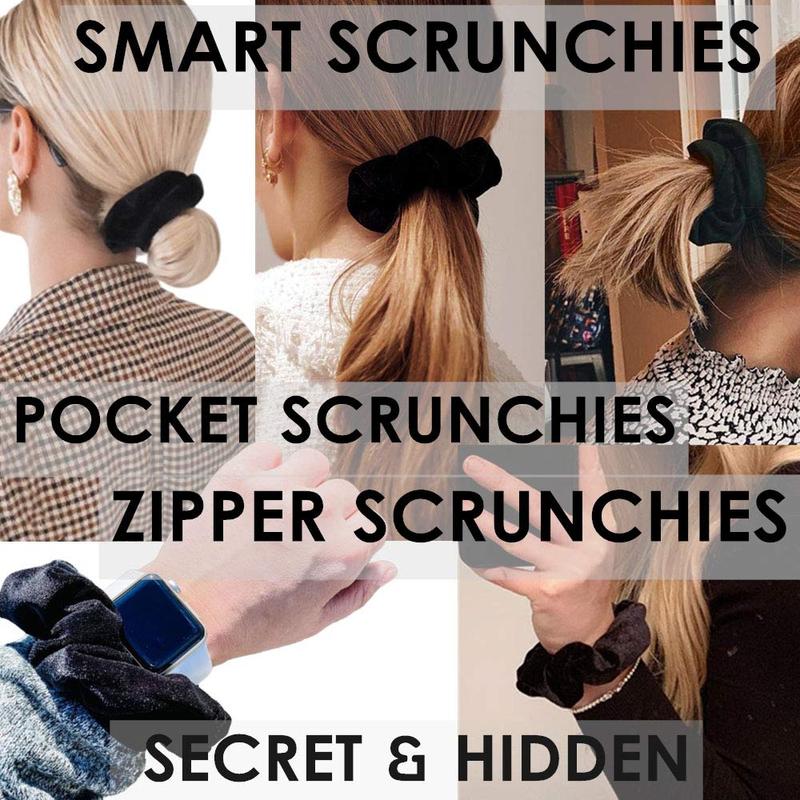 Zipper Scrunchies, Pocket Scrunchie,  & ,  Hair Ties Bracelet, Compatible with  AirPods 3&2&1, Key Money Chapstick Storage Bag, Elastics Hair Band (3PCS Black)